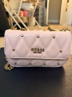 Guess Blush Pink Quilted Mini Crossbody with Gold Hardware